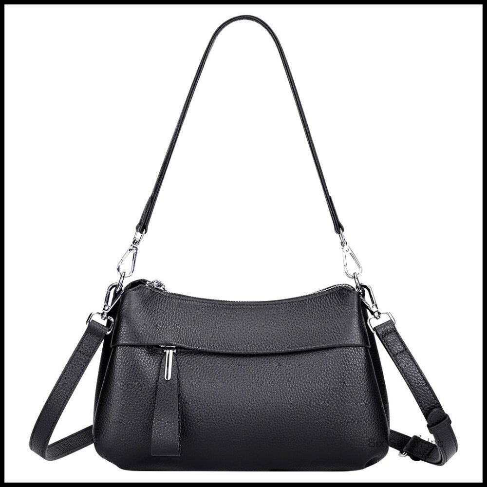 Genuine Leather Crossbody Bag Small Shoulder Purse Detachable Straps Chic